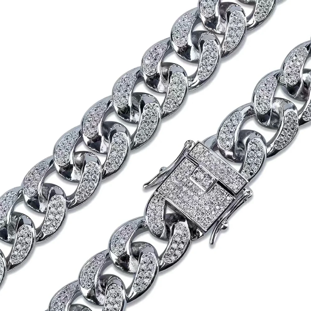 Men’s and women’s silver plated sparkle iced out Cuban chain link bracelet